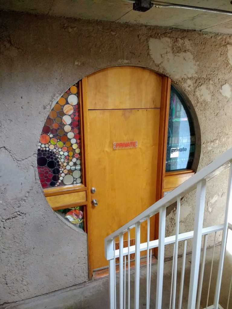 round window stained glass Arcosanti