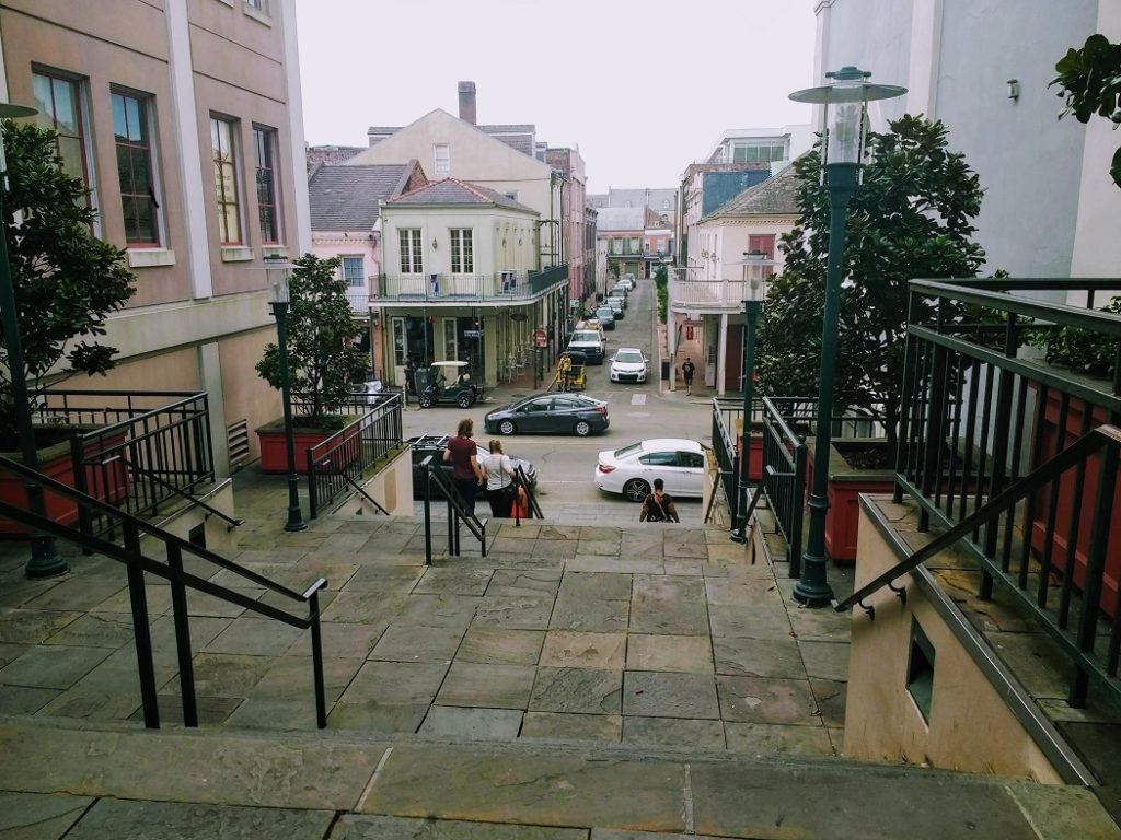 Steps down to the French Quarter.