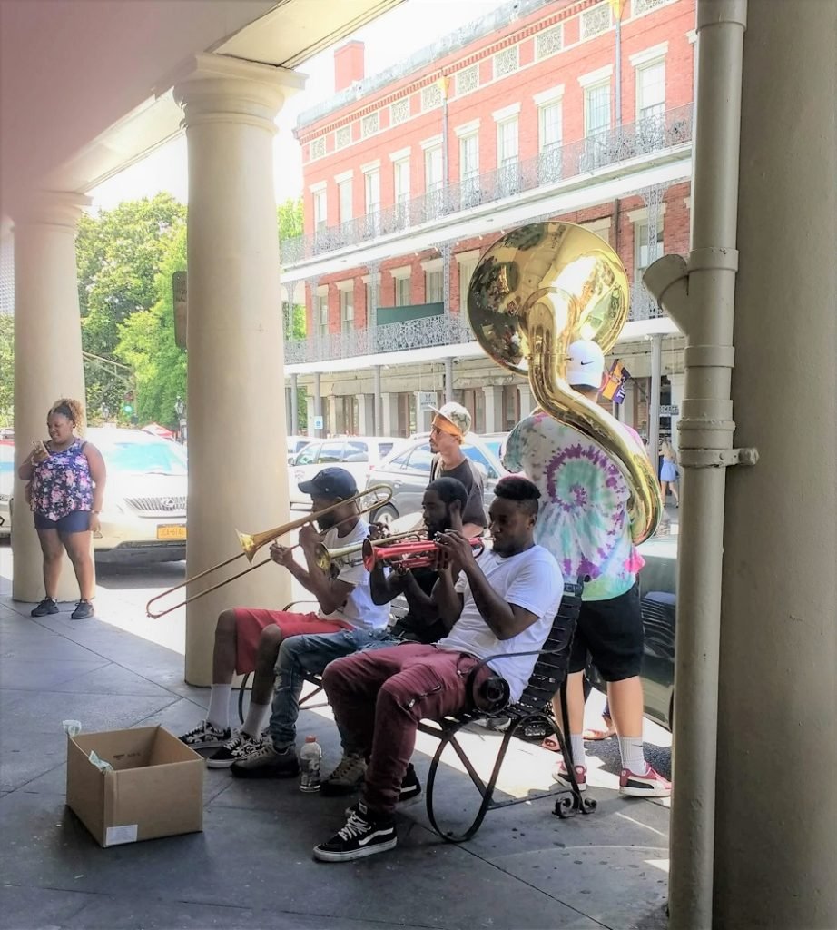jazz band playing on street New Orleans