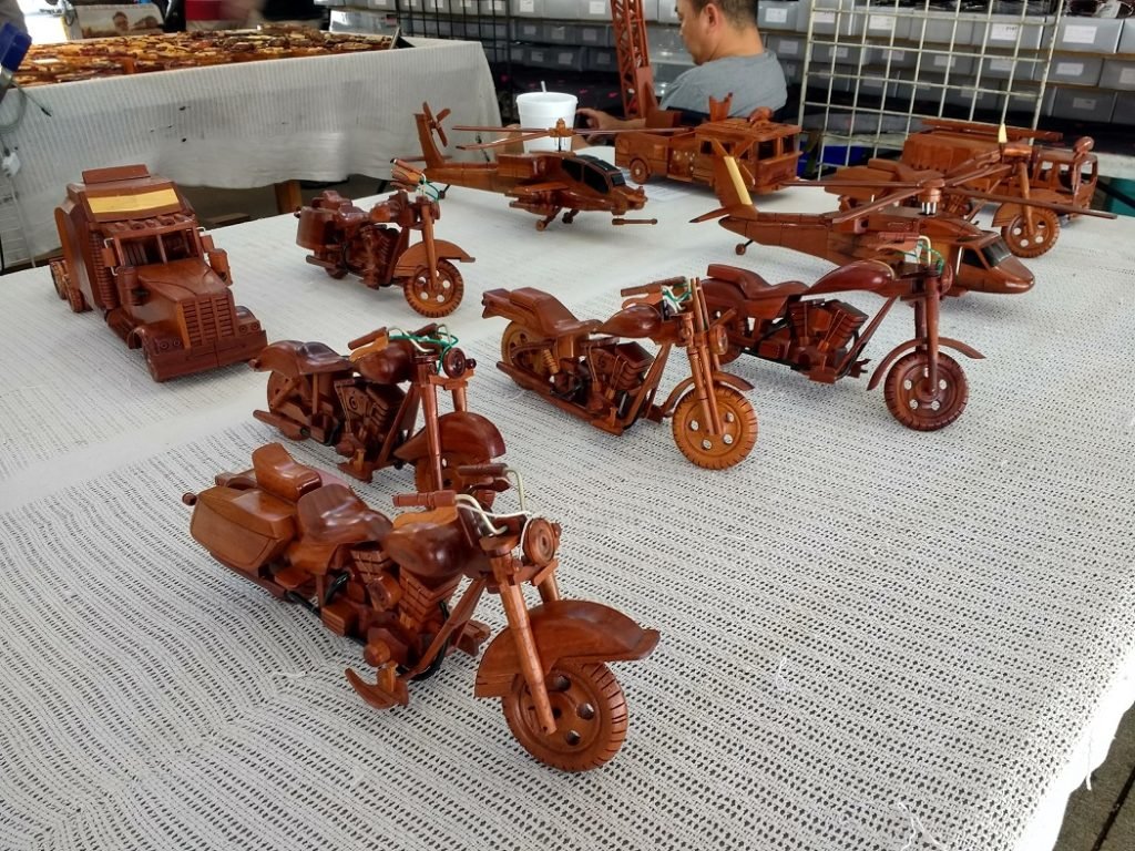 carved wood motorcycles at French Market